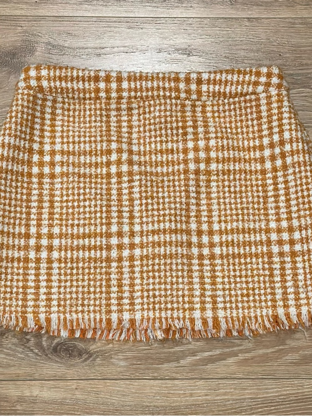 Naked Zebra Burn Orange and White Checked Fringe Mini Skirt